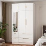 Modern White 3-Door Wardrobe with Mirror and Drawers