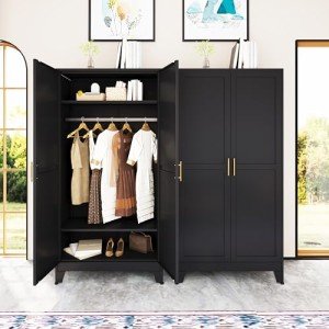 71" Metal Wardrobe Closet with Adjustable Shelves