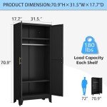 71" Metal Wardrobe Closet with Adjustable Shelves