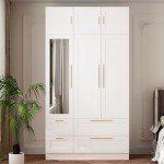 Modern White 3-Door Wardrobe with Mirror and Drawers