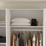 Modern White 3-Door Wardrobe with Mirror and Drawers