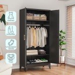 71" Metal Wardrobe Closet with Adjustable Shelves
