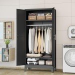 71" Metal Wardrobe Closet with Adjustable Shelves