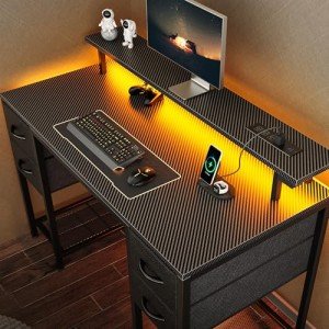 47" LED Gaming Desk with 4 Drawers & Outlets