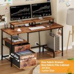 Rustic Brown Computer Desk with Drawer and Outlets