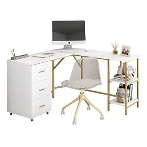 Two-Toned L Shaped Desk with Storage Shelves