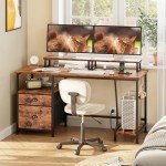 Rustic Brown Computer Desk with Drawer and Outlets
