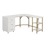 Two-Toned L Shaped Desk with Storage Shelves