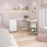 Two-Toned L Shaped Desk with Storage Shelves