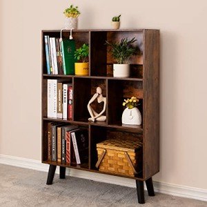 Mid-Century Rustic Brown 3-Tier Cube Bookshelf
