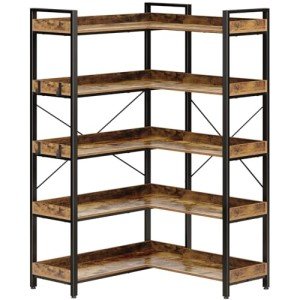 Rolanstar 5-Tier Reversible Corner Bookshelf - Rustic Brown