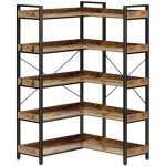 Rolanstar 5-Tier Reversible Corner Bookshelf - Rustic Brown