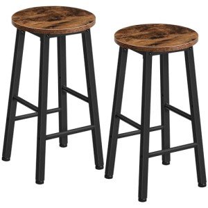 Set of 2 Rustic Brown Bar Stools