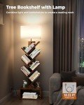 Rustic 6-Tier Tree Bookshelf with Cabinet and Light
