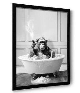 Framed Chimpanzee Bathtub Wall Art (8"x10")