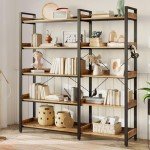 Rolanstar 5-Tier Reversible Corner Bookshelf - Rustic Brown