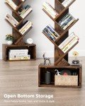 Rustic 6-Tier Tree Bookshelf with Cabinet and Light