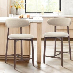 Beige Upholstered Counter Height Bar Stools - Set of 2