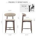 Beige Upholstered Counter Height Bar Stools - Set of 2