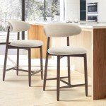 Beige Upholstered Counter Height Bar Stools - Set of 2