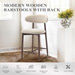 Beige Upholstered Counter Height Bar Stools - Set of 2