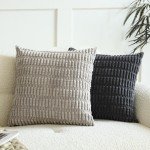 Set of 2 Corduroy Throw Pillow Covers - Grey