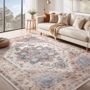 Boho Vintage 8x10 Washable Area Rug - Camel