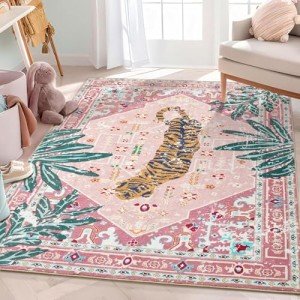 Aldopein Pink Boho Vintage Jungle Area Rug 6x9