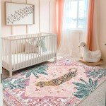 Aldopein Pink Boho Vintage Jungle Area Rug 6x9