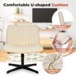 Beige Adjustable Armless Cross Leg Office Chair