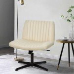 Beige Adjustable Armless Cross Leg Office Chair