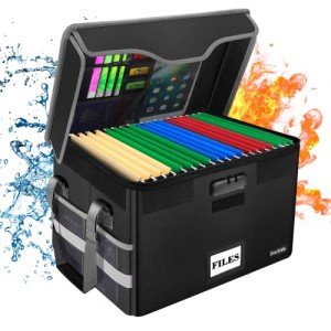 Fireproof File Box with Lock and Mesh Pockets