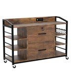 Rustic Brown 2-Drawer File Cabinet with Lock