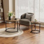 Rustic Round Nesting Coffee Table Set of 2