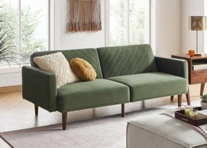Olive Green Mid-Century Modern Futon Sofa Bed