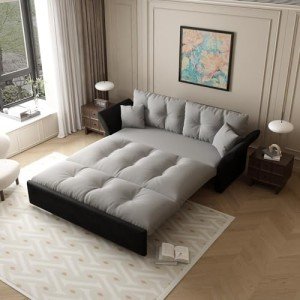74.8'' Velvet Pull-Out Sofa Bed in Grey
