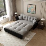 74.8'' Velvet Pull-Out Sofa Bed in Grey