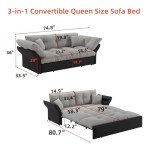 74.8'' Velvet Pull-Out Sofa Bed in Grey