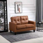 Brown Tufted PU Leather 51" Loveseat Sofa