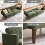 Olive Green Mid-Century Modern Futon Sofa Bed
