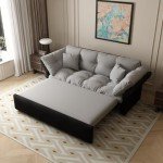 74.8'' Velvet Pull-Out Sofa Bed in Grey