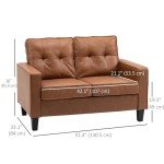 Brown Tufted PU Leather 51" Loveseat Sofa