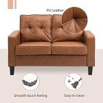 Brown Tufted PU Leather 51" Loveseat Sofa
