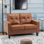Brown Tufted PU Leather 51" Loveseat Sofa