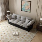 74.8'' Velvet Pull-Out Sofa Bed in Grey