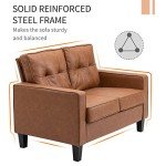 Brown Tufted PU Leather 51" Loveseat Sofa