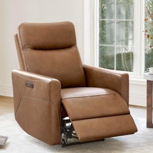 Brown Leather Power Recliner Chair with Charging Ports