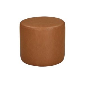 Caramel Brown Round Faux Leather Ottoman Bench