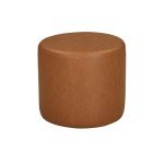 Caramel Brown Round Faux Leather Ottoman Bench