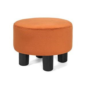 Velvet Round Foot Rest Ottoman - Orange